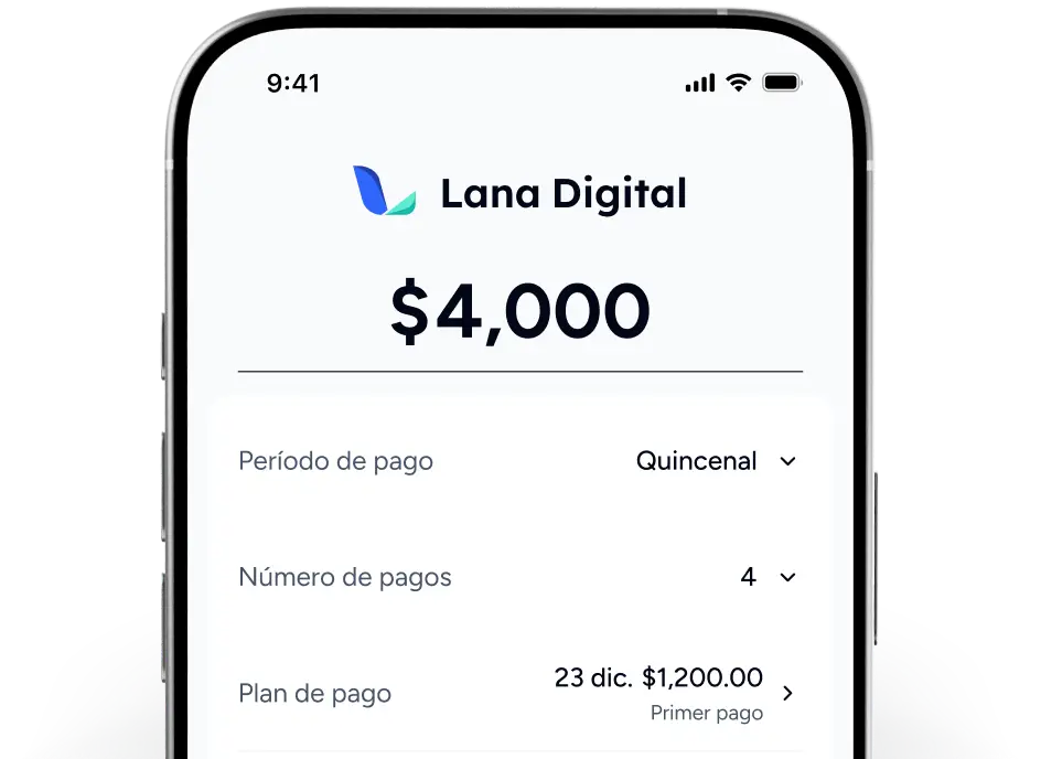 Pantalla de Lana Digital con condiciones de crédito