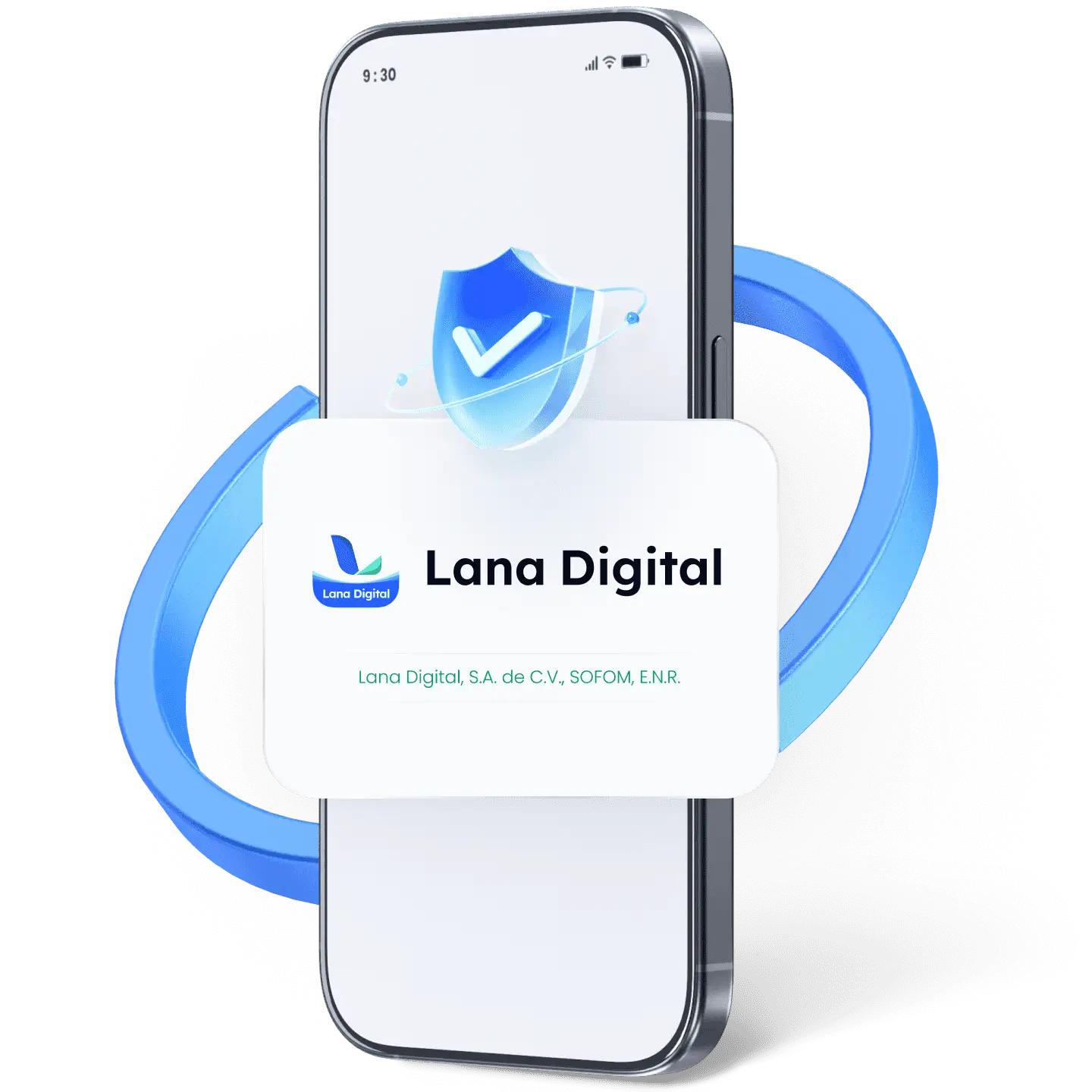 Aplicación móvil de Lana Digital con escudo de seguridad